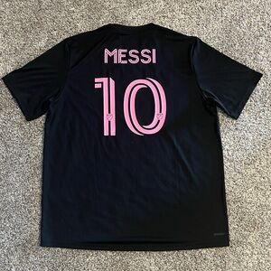 Adidas Black and Pink Striped MESSI Jersey